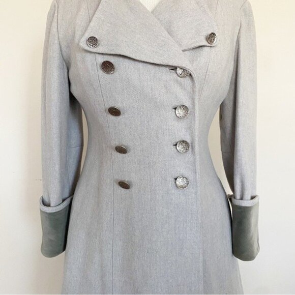Vintage 1960s Military Style Wool Coat Velvet Collar Cuffs Gray 4 - Picture 3 of 10